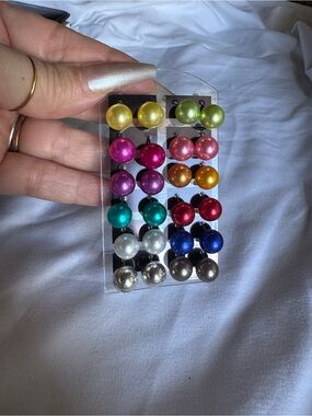 Assorted Pearl Stud Earring Set - Multicolor